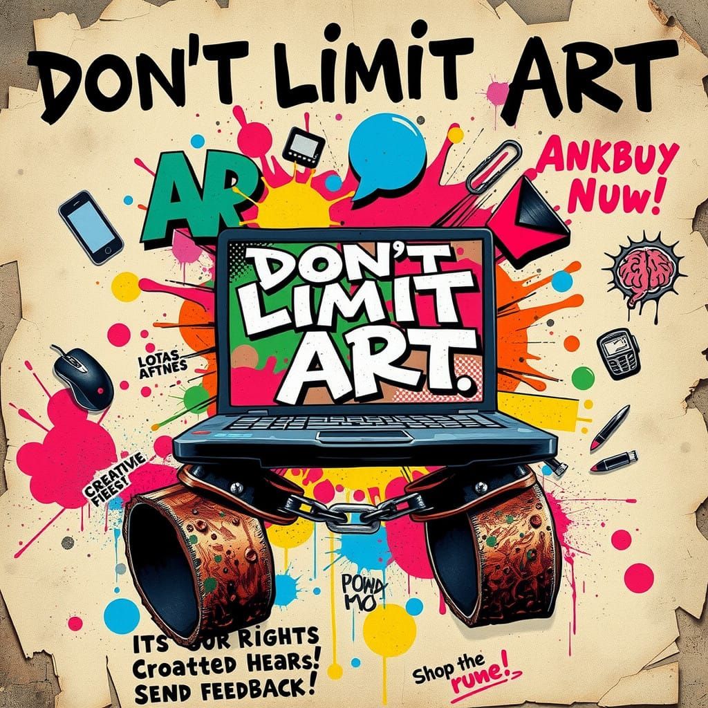 Revolutionary Laptop Liberation in Vibrant Graffiti Art