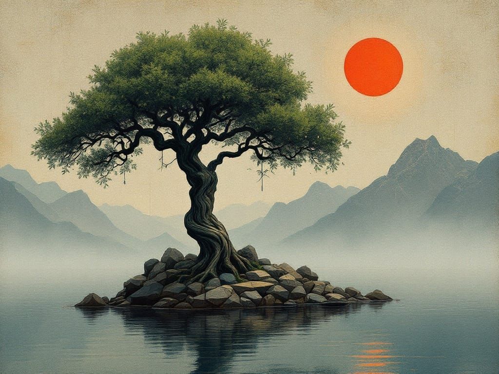 Elegant Tree Portrait in Vibrant Geometric Harmony