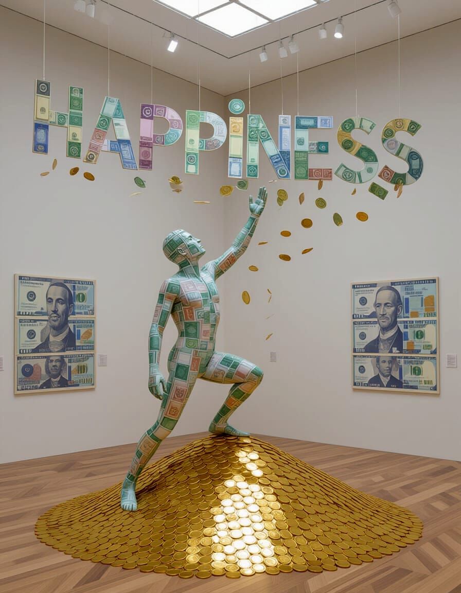 Man Covered in Money Climbs Hill of Gold Towards 'Happiness'...