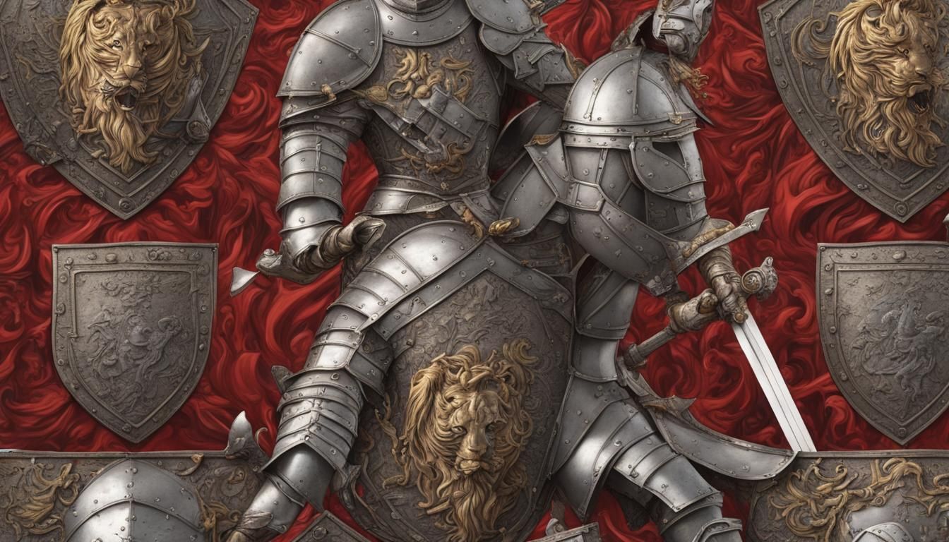 A wide shot Photorealistic, hyper realistic knight carrying ...