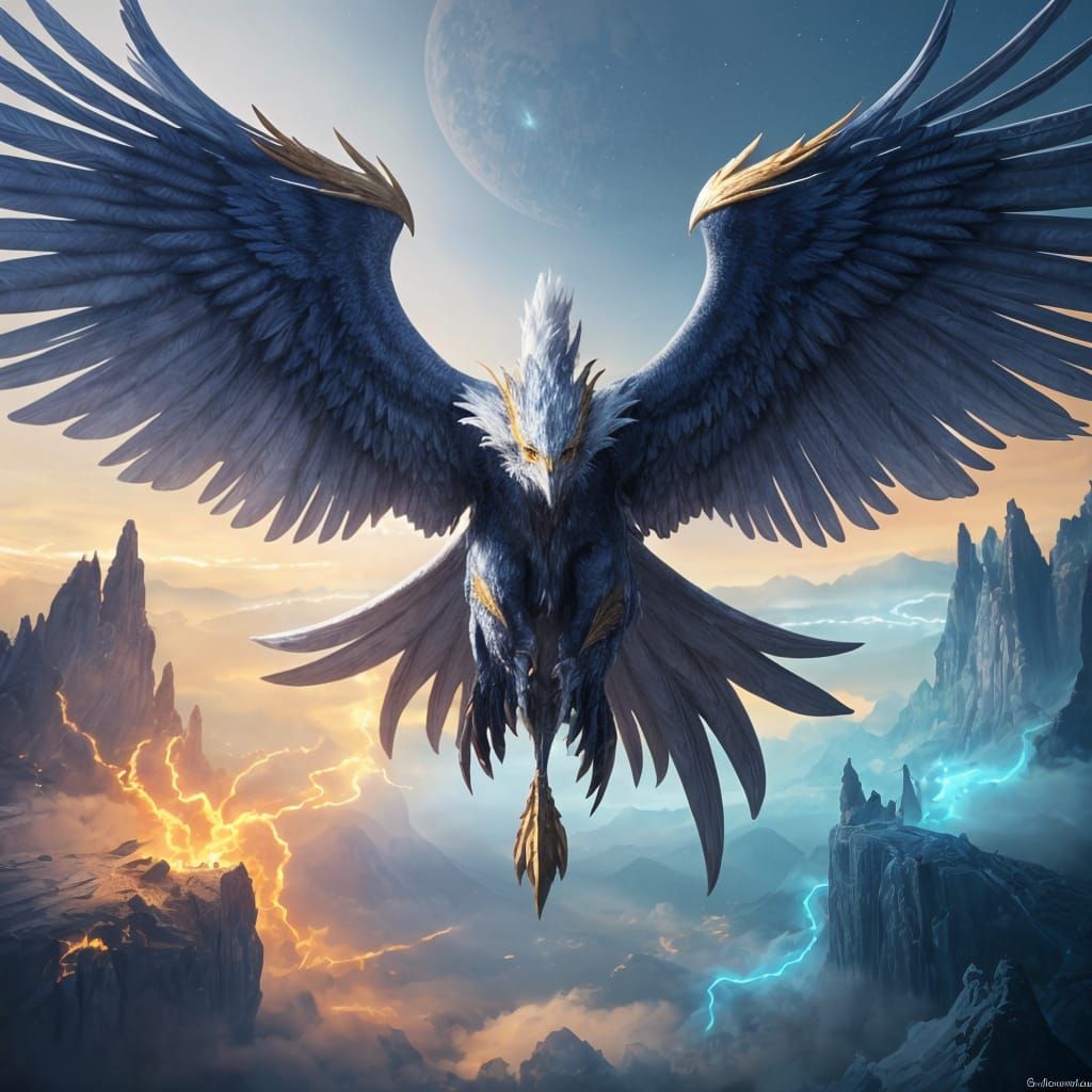 Majestic Gold and White Phoenix in Flight