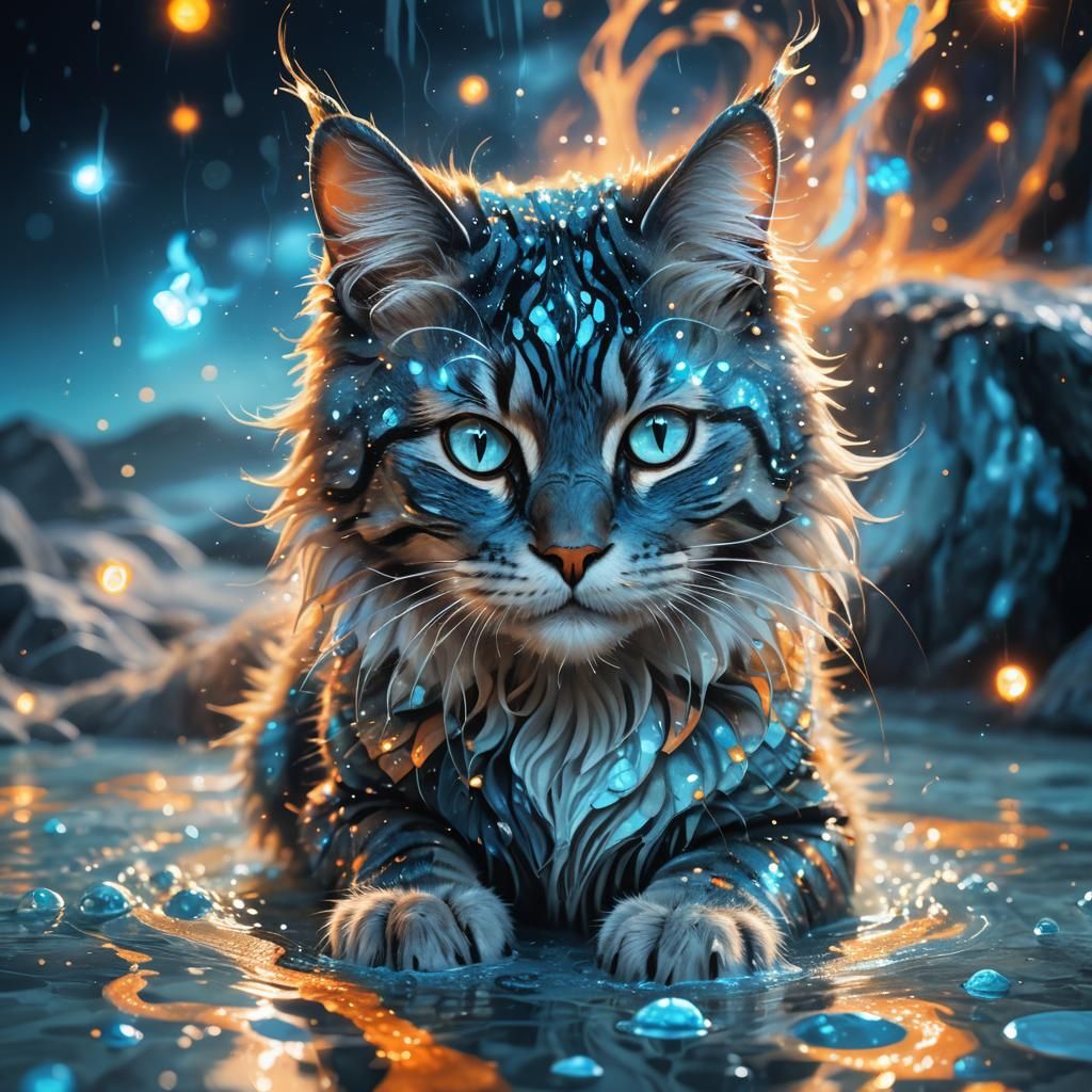 Sparkly Spirit Cat in Bioluminescent Fantasy Art