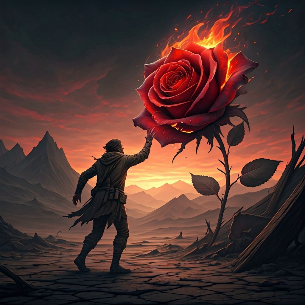 Fiery Rose in Dystopian Wasteland