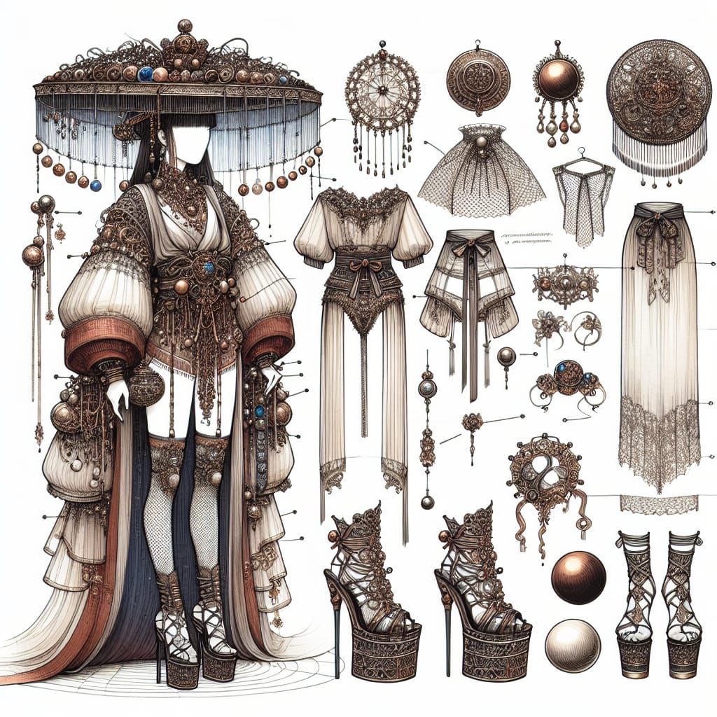 Opulent Asian-Inspired Fashion in Ink and Watercolor