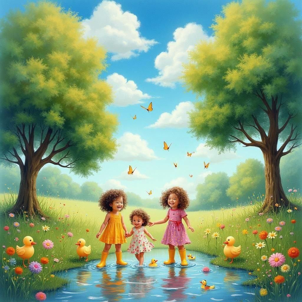 Joyful Children Playing in a Monet-Inspired Landscape