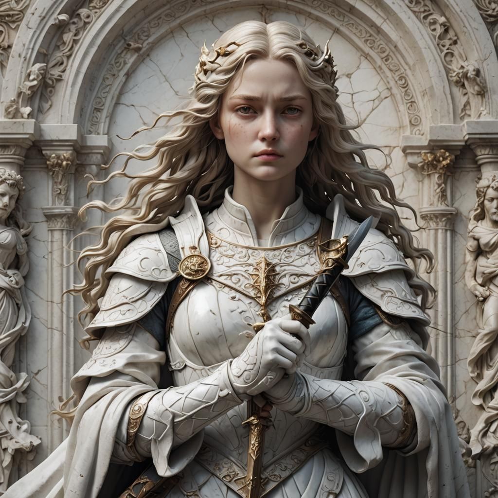 Eowyn as White Marble Sculpture in Renaissance Style