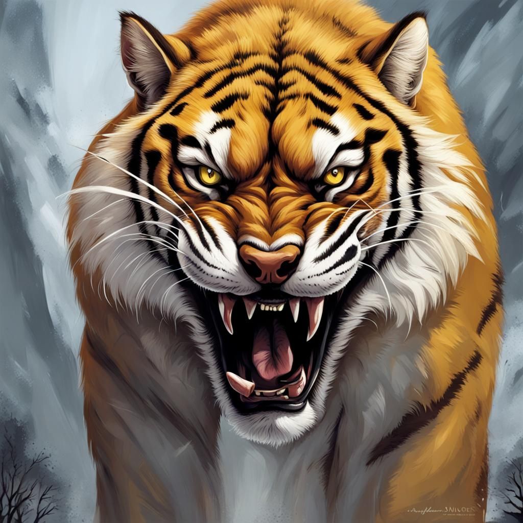 Majestic Sabretooth Tiger Roaming Ancient Lands