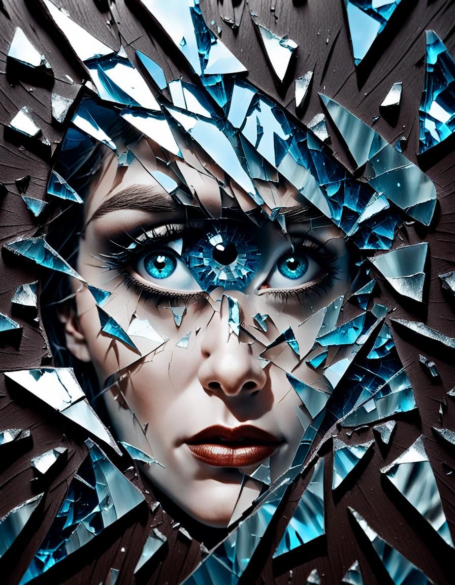 Shattered Mirror Reflecting a Mysterious Woman