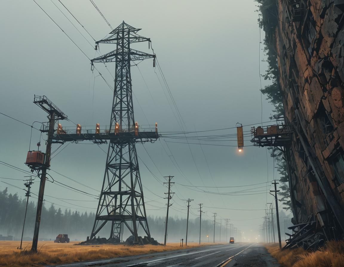 Misty Cablecar Pylon in Atmospheric Sci-Fi Style