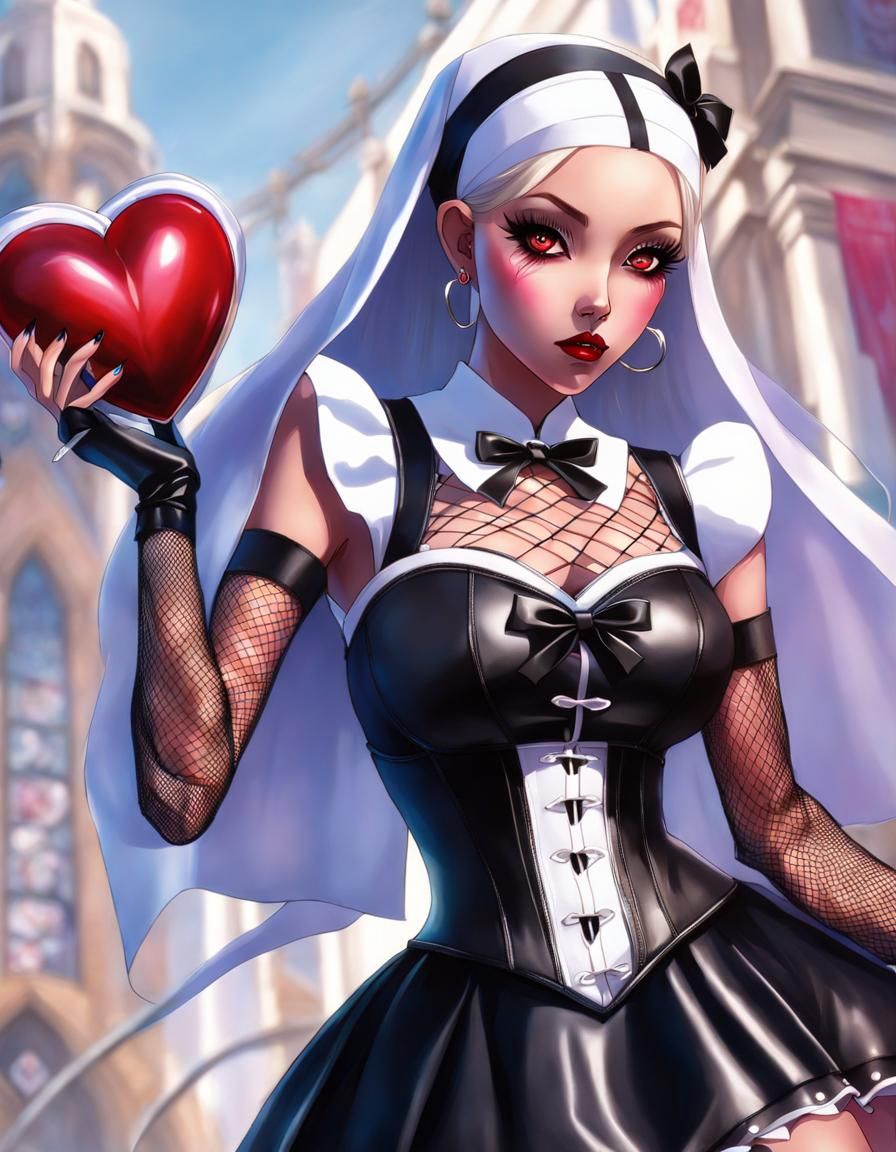 Anime Nun with Heart, Digital Art
