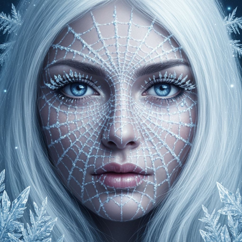 Fantasy Woman Portrait with Ice Frost Web