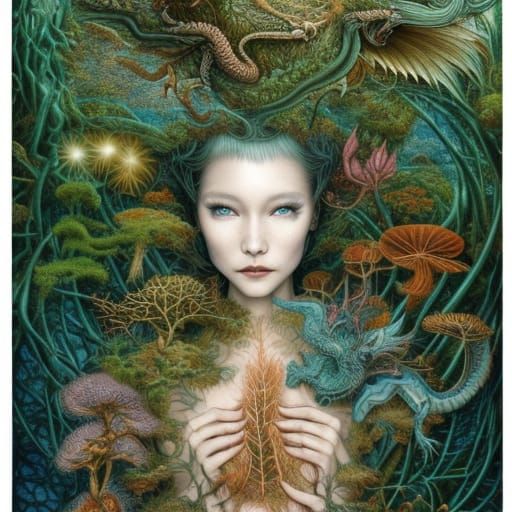 Dragon-Human Hybrid in Mycelium Network Art