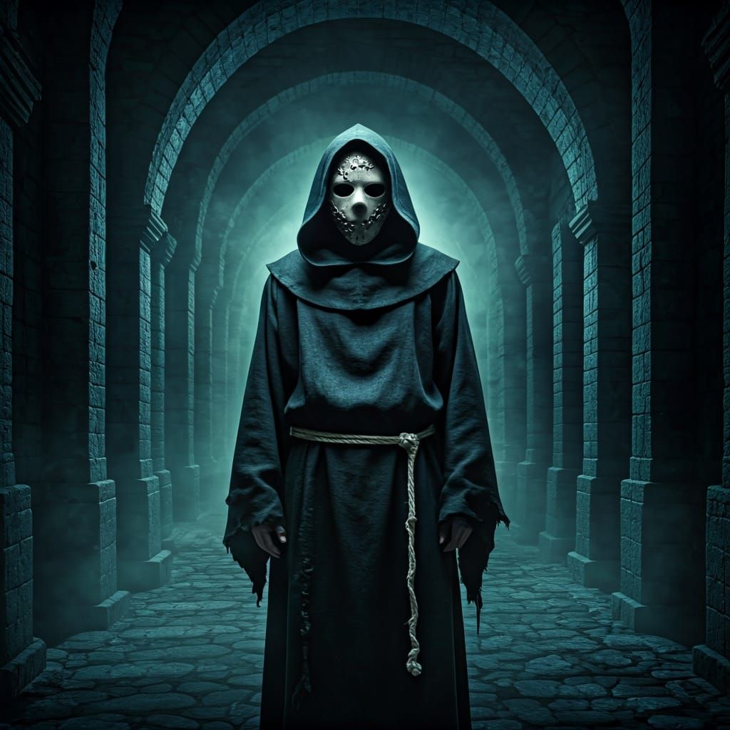 Eerie Faceless Monk in Underground Ruins