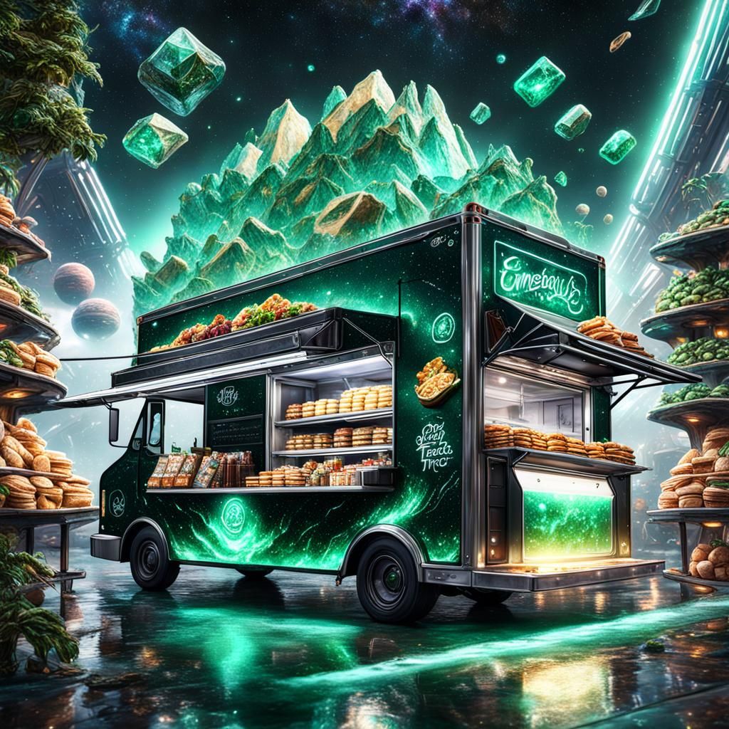 Galactic Food Truck with Emeralds, Digital Art
