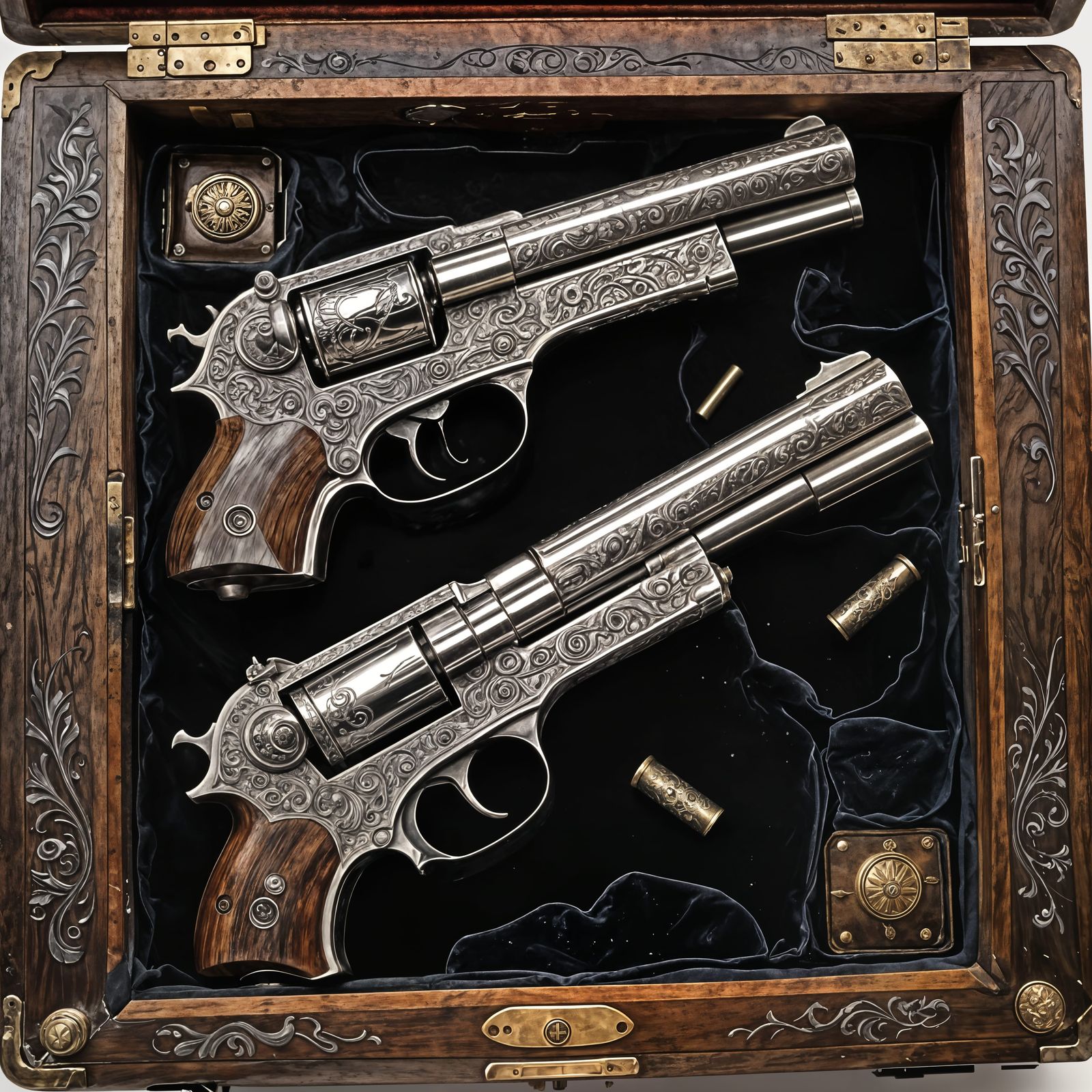 Ornate Pistols in Velvet-Lined Box: Fantasy Concept Art