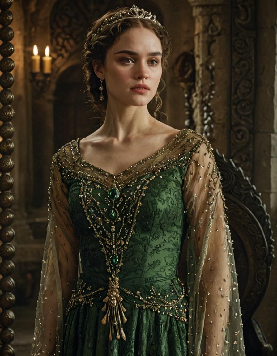 Young Queen in Lavish Medieval Room: Photorealistic Render