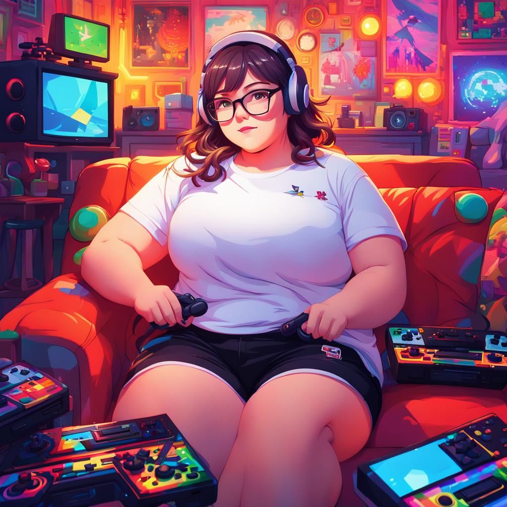 Anime Heroine in Gamer's Paradise: Digital Art