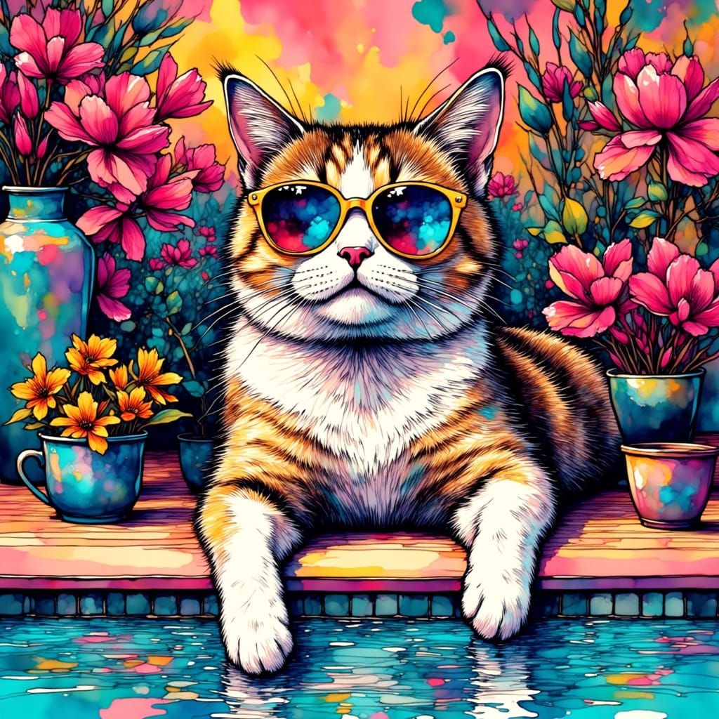 Cool Cat with Sunglasses in Pop Art Style