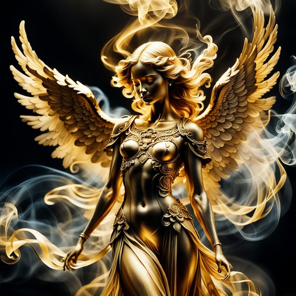Ethereal Golden Angel Made of Smoke