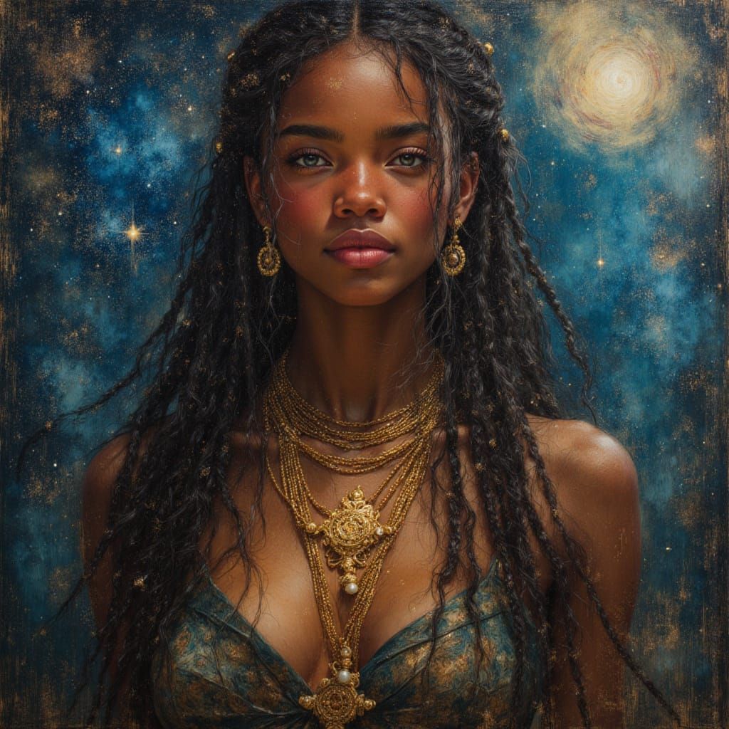 Keke Palmer as Cosmic Goddess in Hyperrealistic Style
