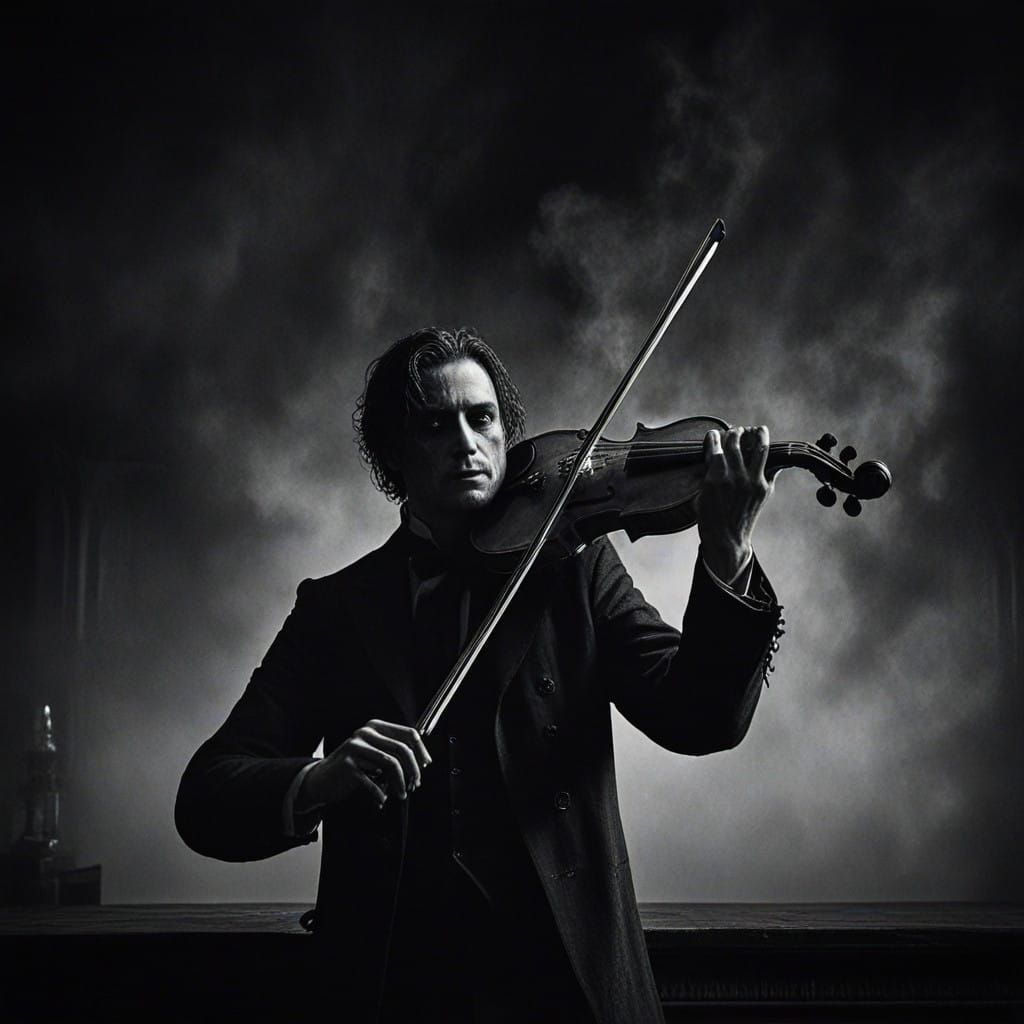 Gothic Violinist in Dark, Mystical Realism