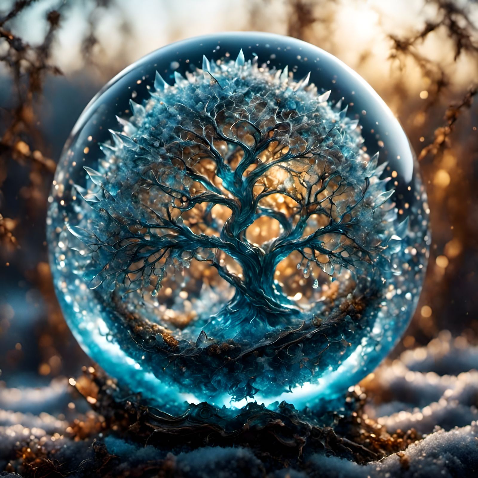 Frosted Glass Orb with Icy Tree