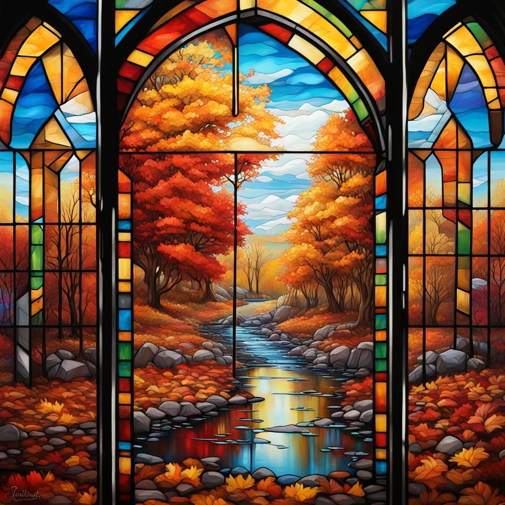 Fall Scene in Stained Glass Graffiti Art