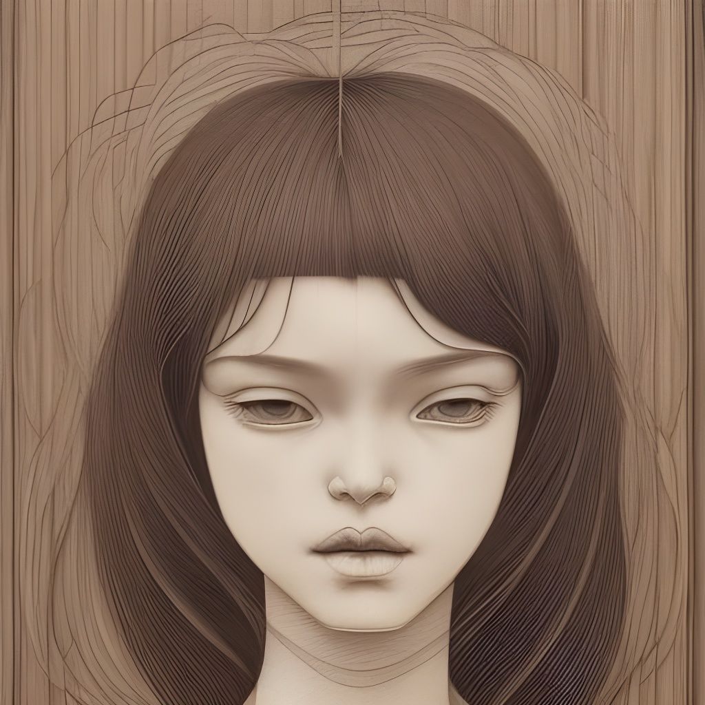Anime Woman Portrait with Wood Grain Texture
