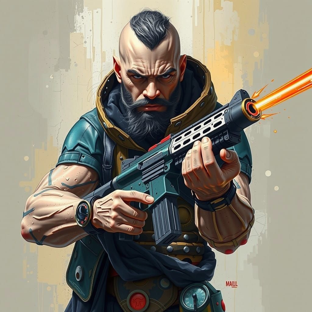 Cyberpunk Bounty Hunter in a Melting Surrealist Landscape