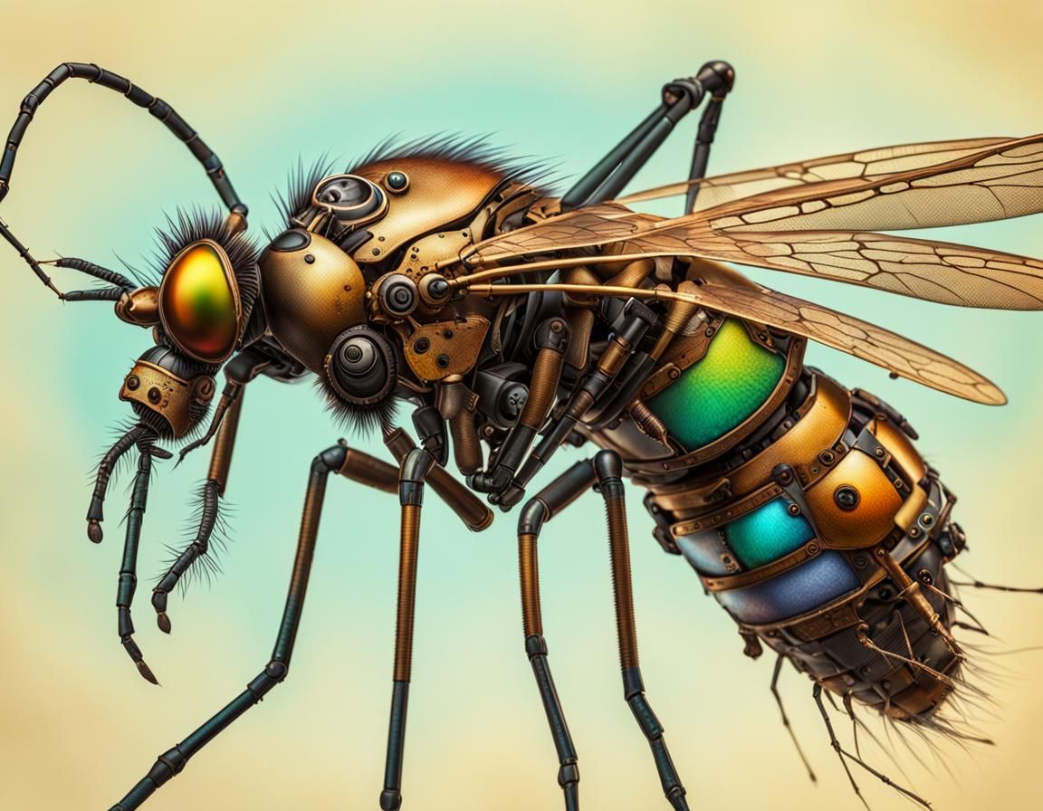Steampunk Mosquito in Hyperrealistic Splash Art