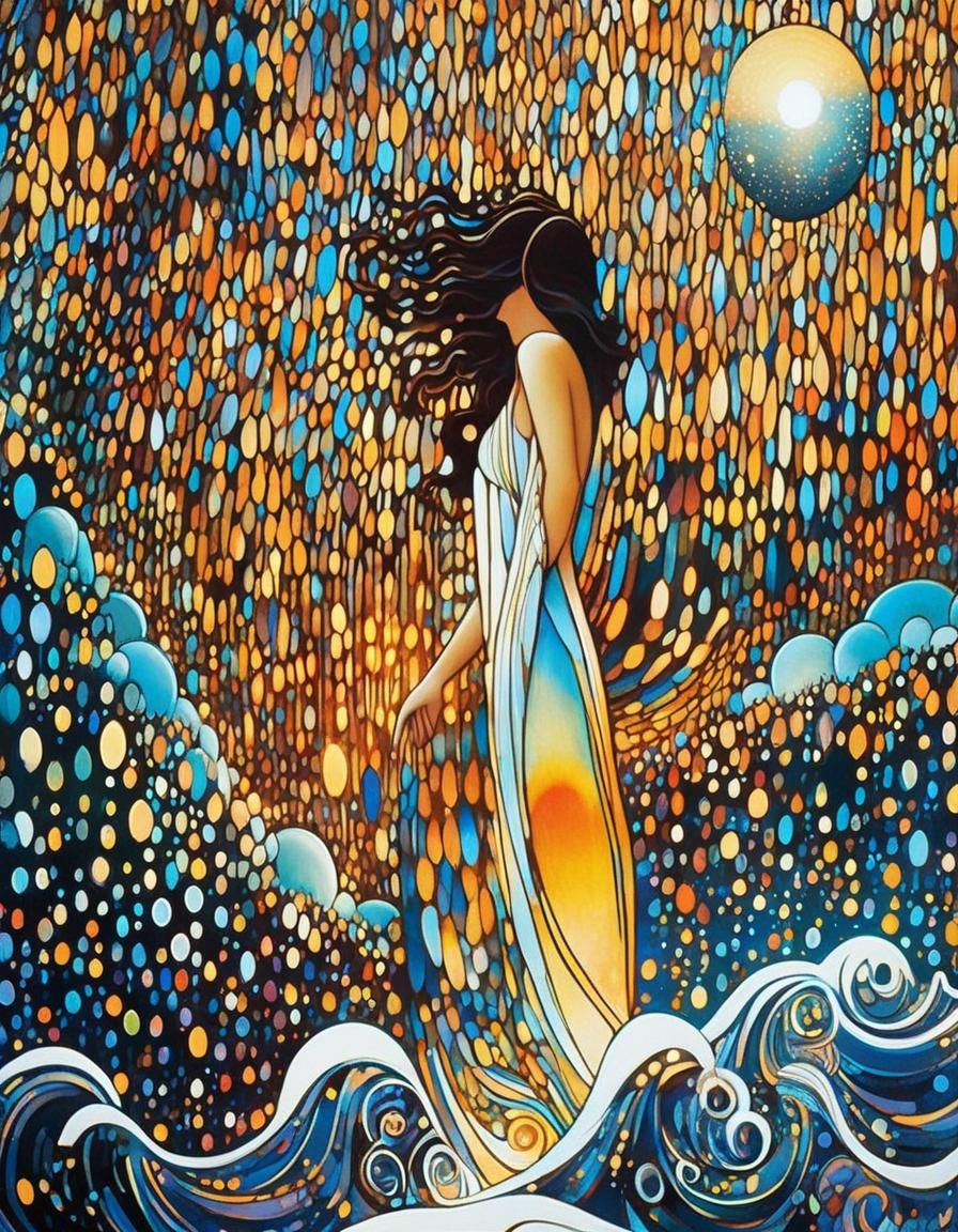 Ethereal Angel Emerges from Moonlit Sea