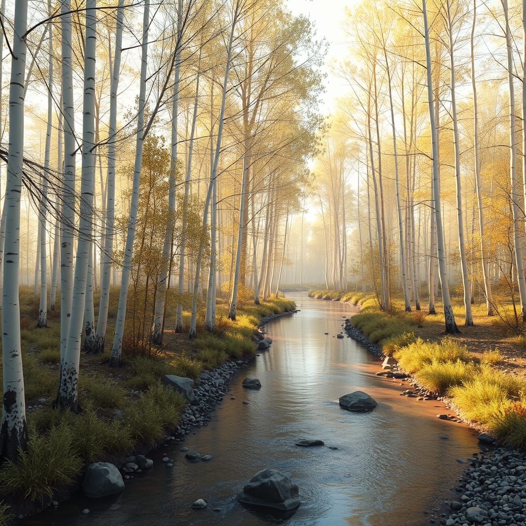 Europium Birch Tree Forest in 3D Game Cinematic Style