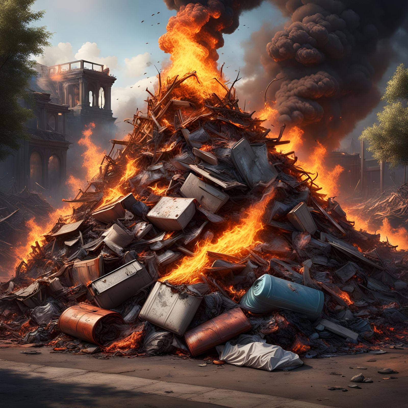 Detailed Matte Painting of Burning Trash Pile