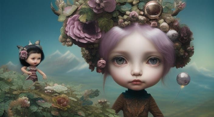 Cute Girl on Mountain Summit in Bokeh Photography