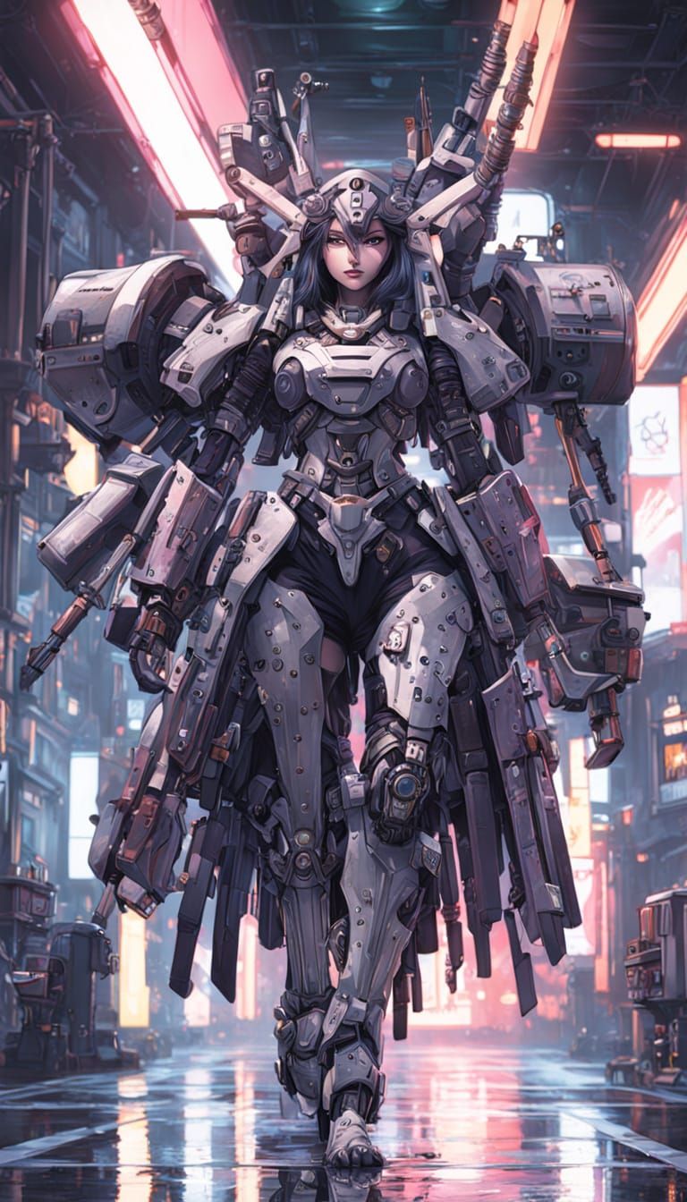 Anime Mecha Fashion Model in Cyberpunk Style