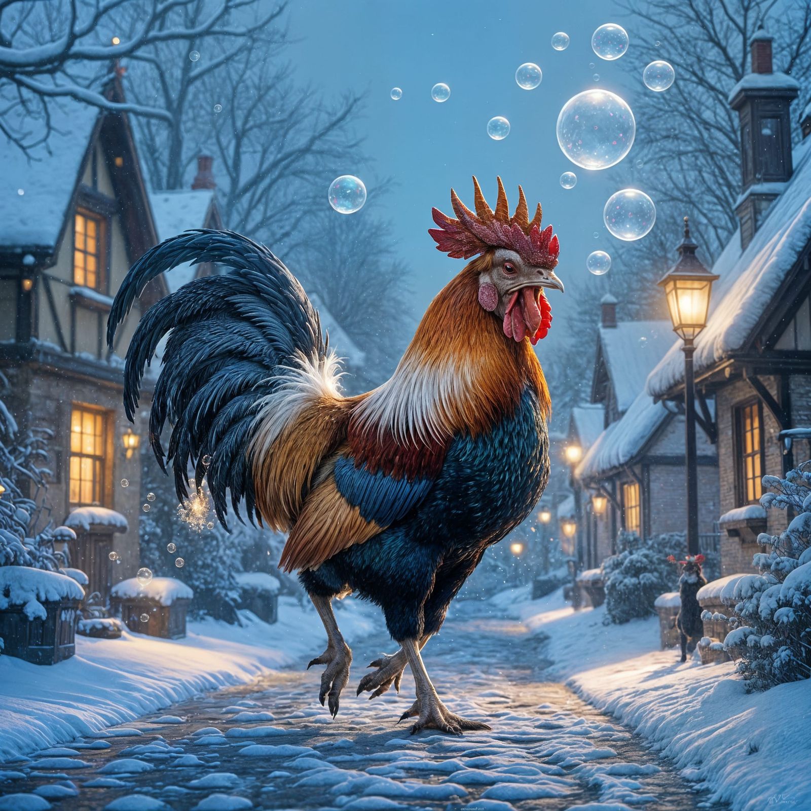 Magical Rooster-Donkey Creature With Glittering Wish Bubbles