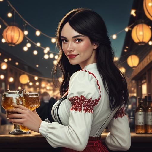 Oktoberfest Beauty in Traditional Dress, Expressive Oil Art