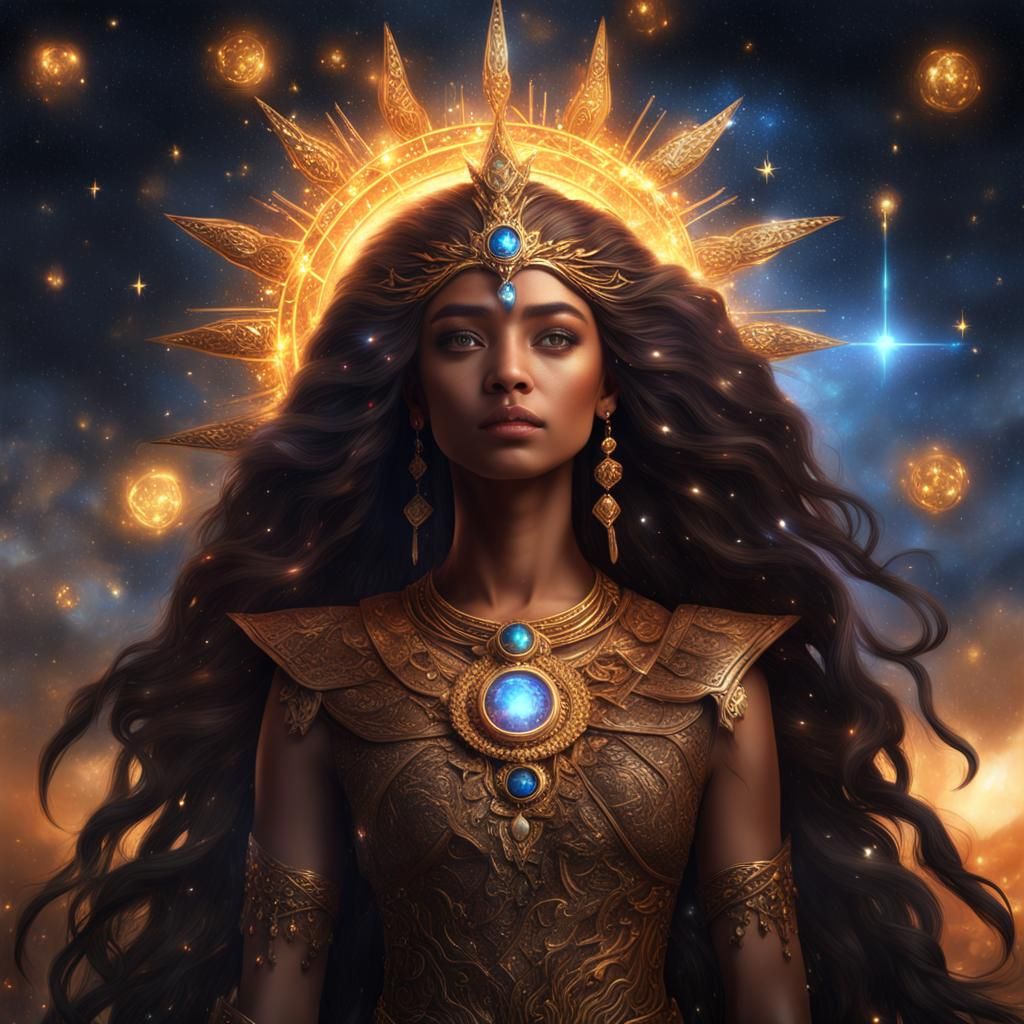 Goddess of Stars, Sun and Crystals: Fantasy Portrait