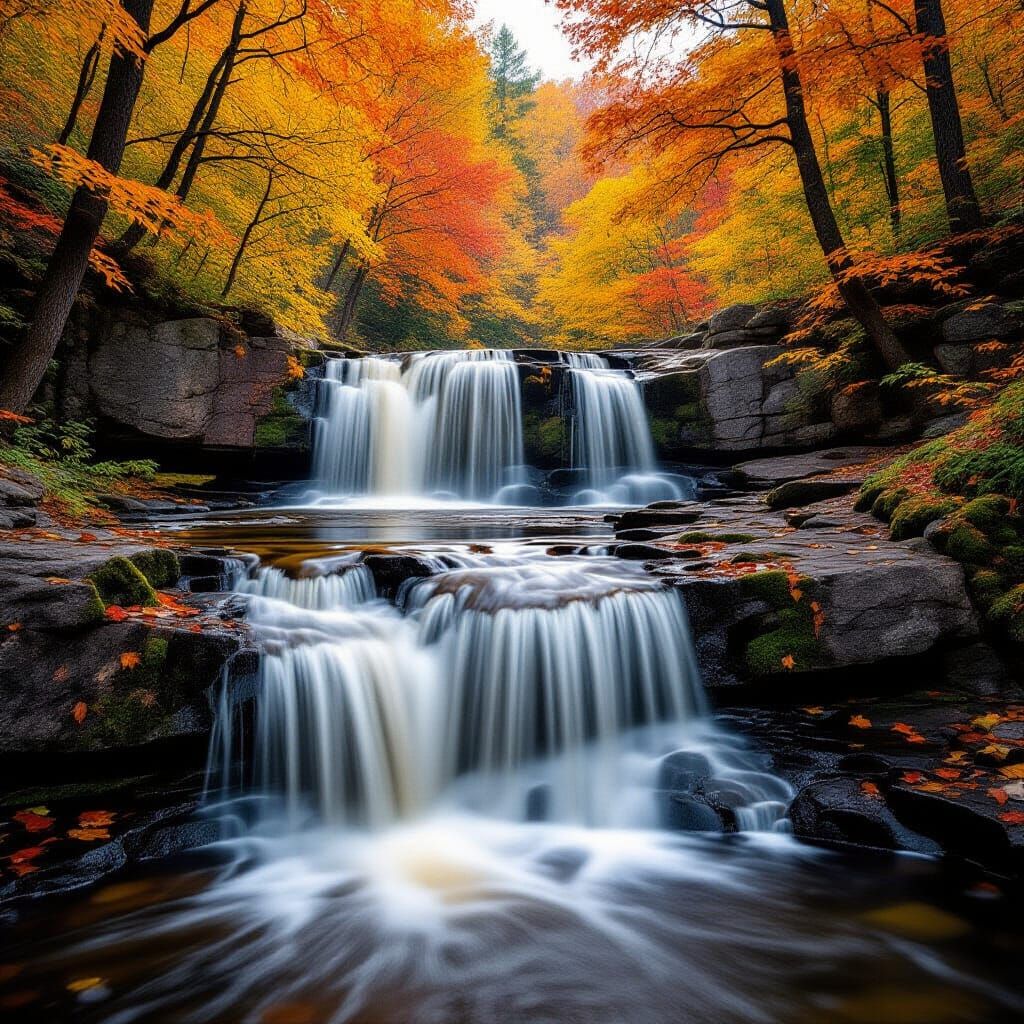 Autumn Waterfalls in Natural Light Bokeh Photography