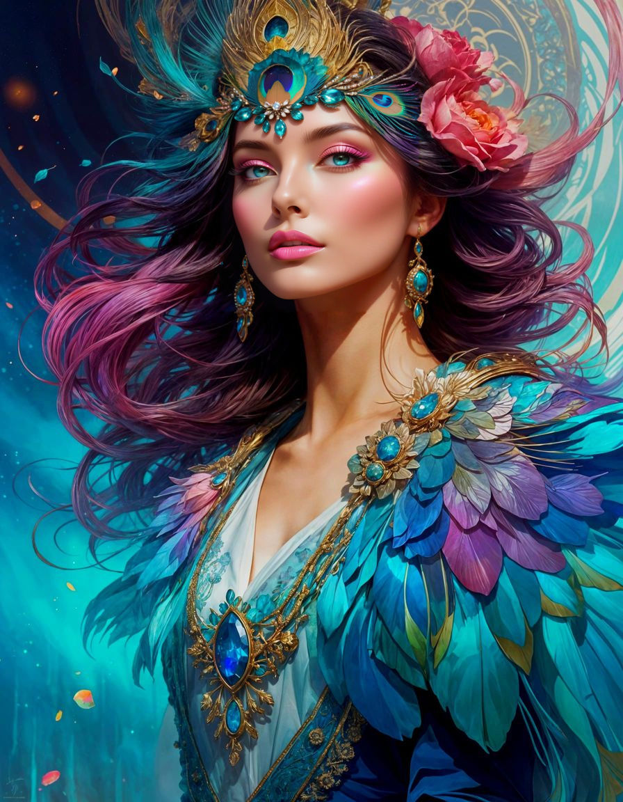 Sapphire Stardust: Supermodel Portrait in Turquoise Aestheti...