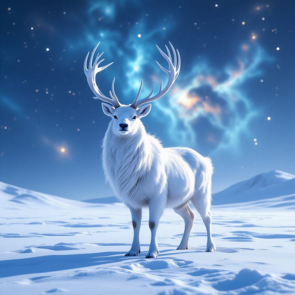 Majestic White Deer on Snowy Plain
