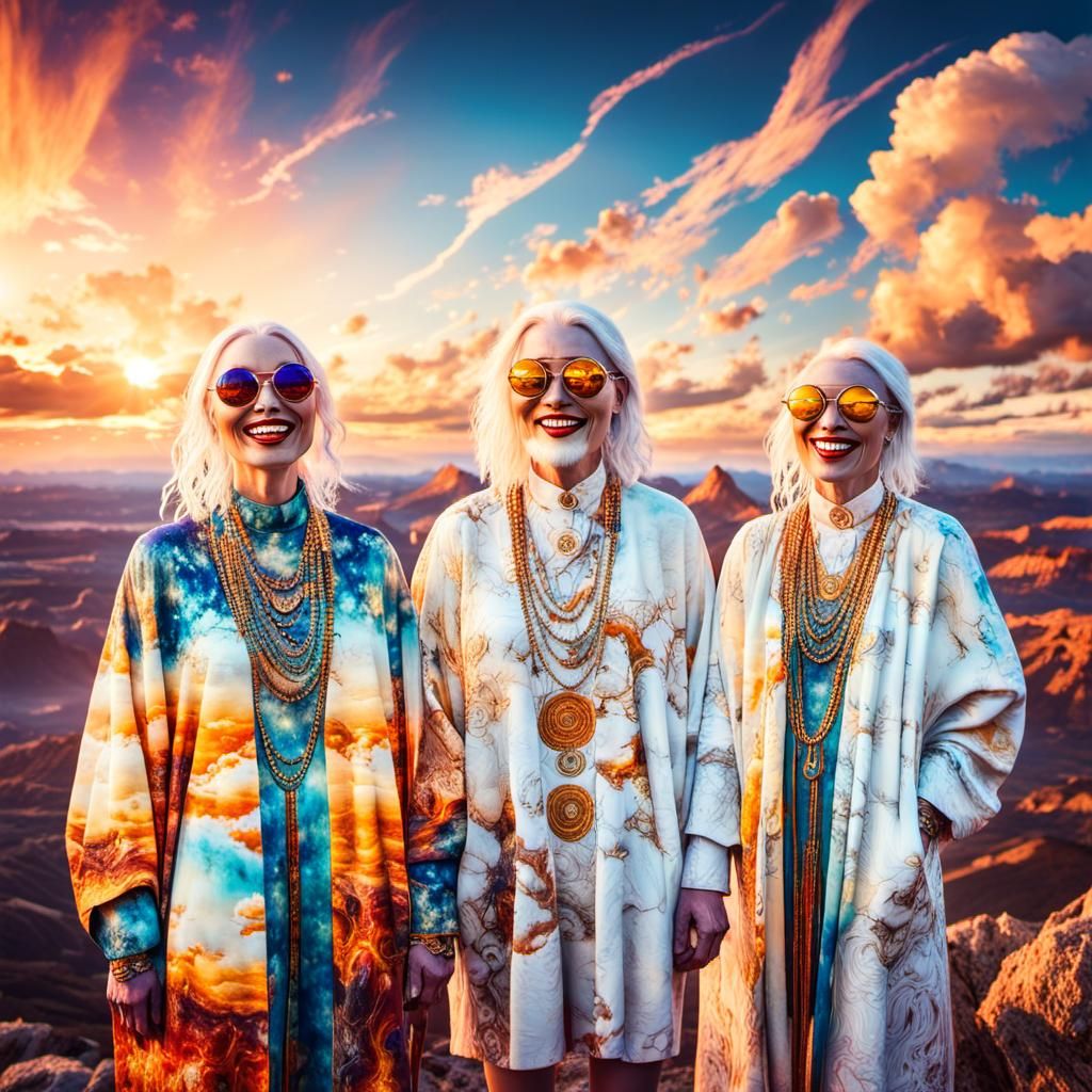 Cosmic Albino Figures in Dreamscape: Psychedelic Art