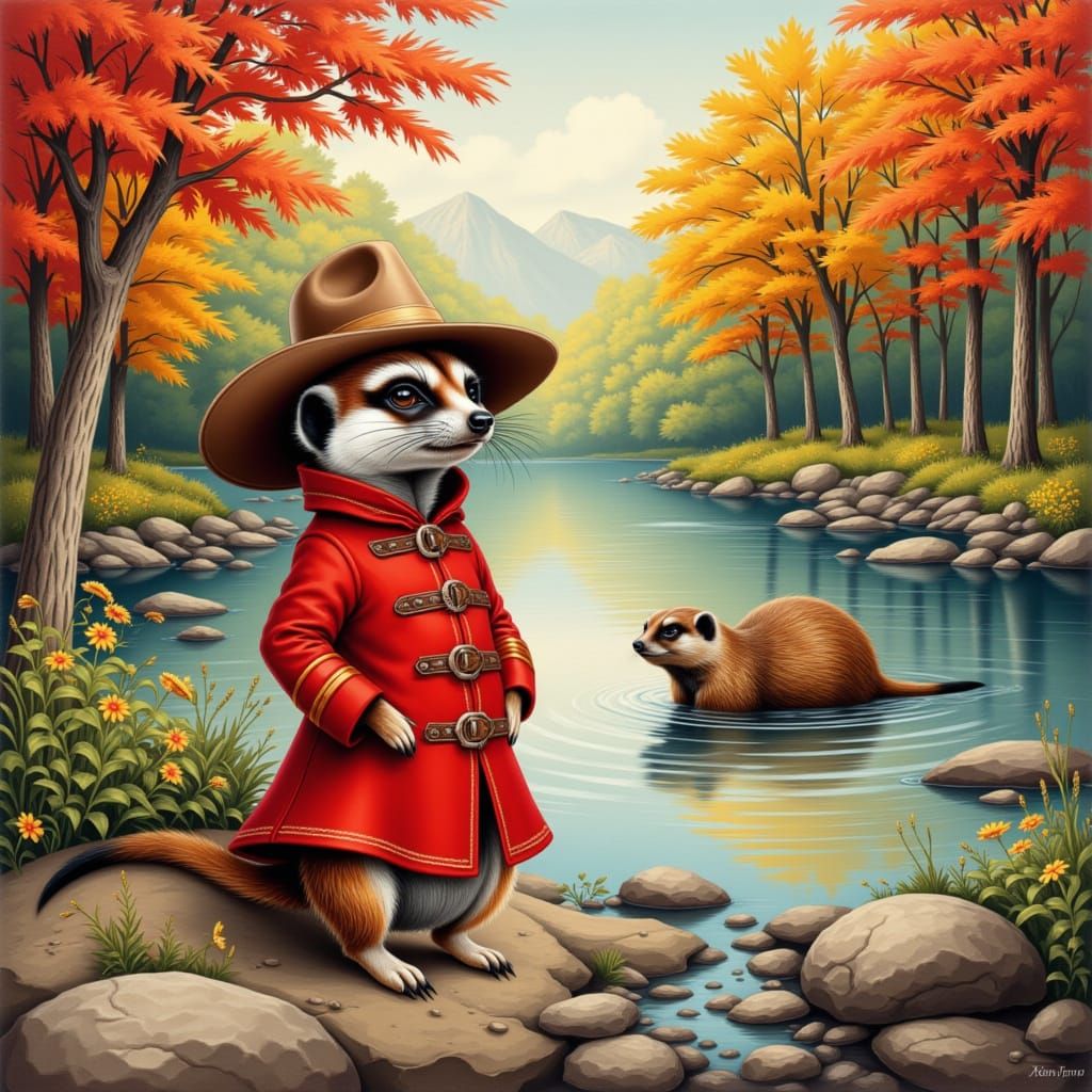 Meerkat Mountie in Gouache Painting Style