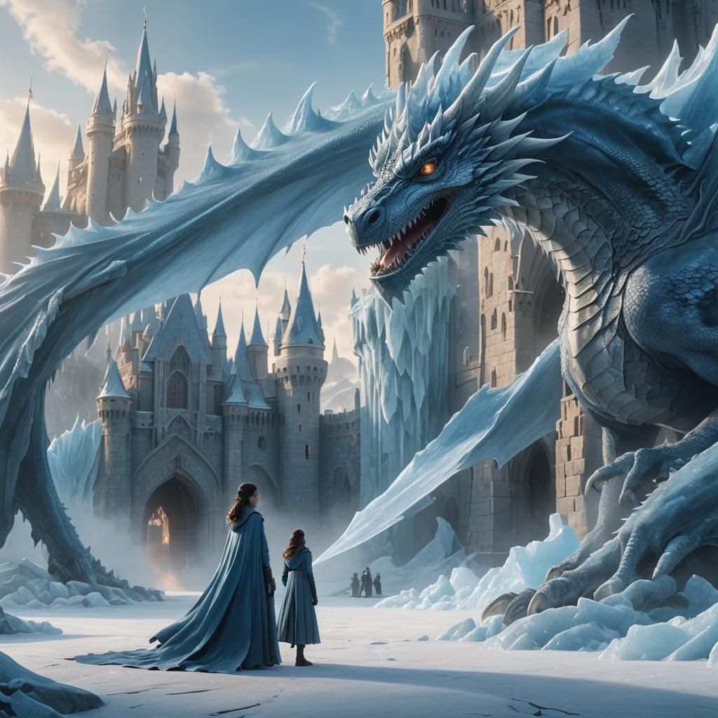 Girl and Ice Dragon at Ice Castle