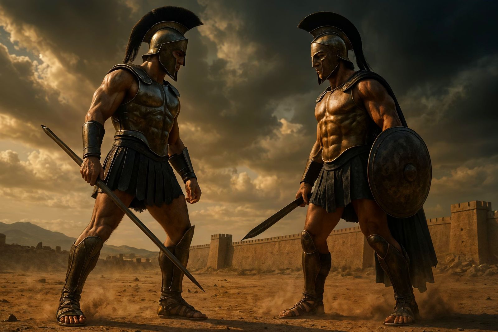 Epic Greek Warriors in Cinematic Standoff