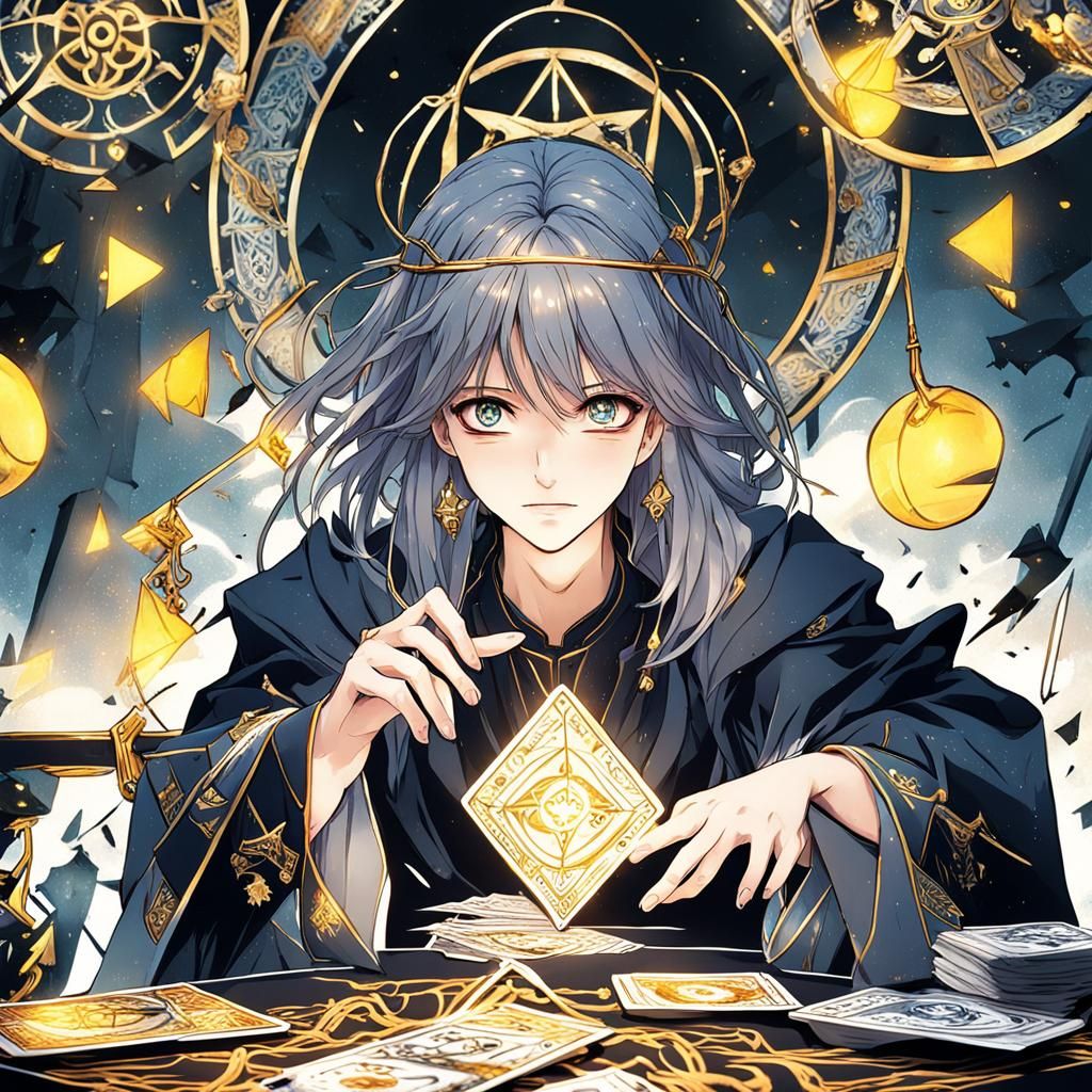 young woman is handling tarot cards, with a (captive look eyes at us:1.7), like (she's hypnotizing us:1.7),  by artist "...