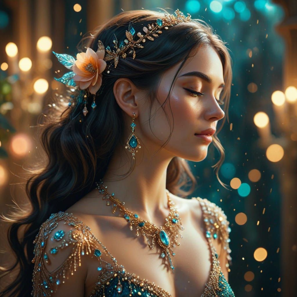 Dreamlike Portrait with Jewels in Fairy-Tale Style