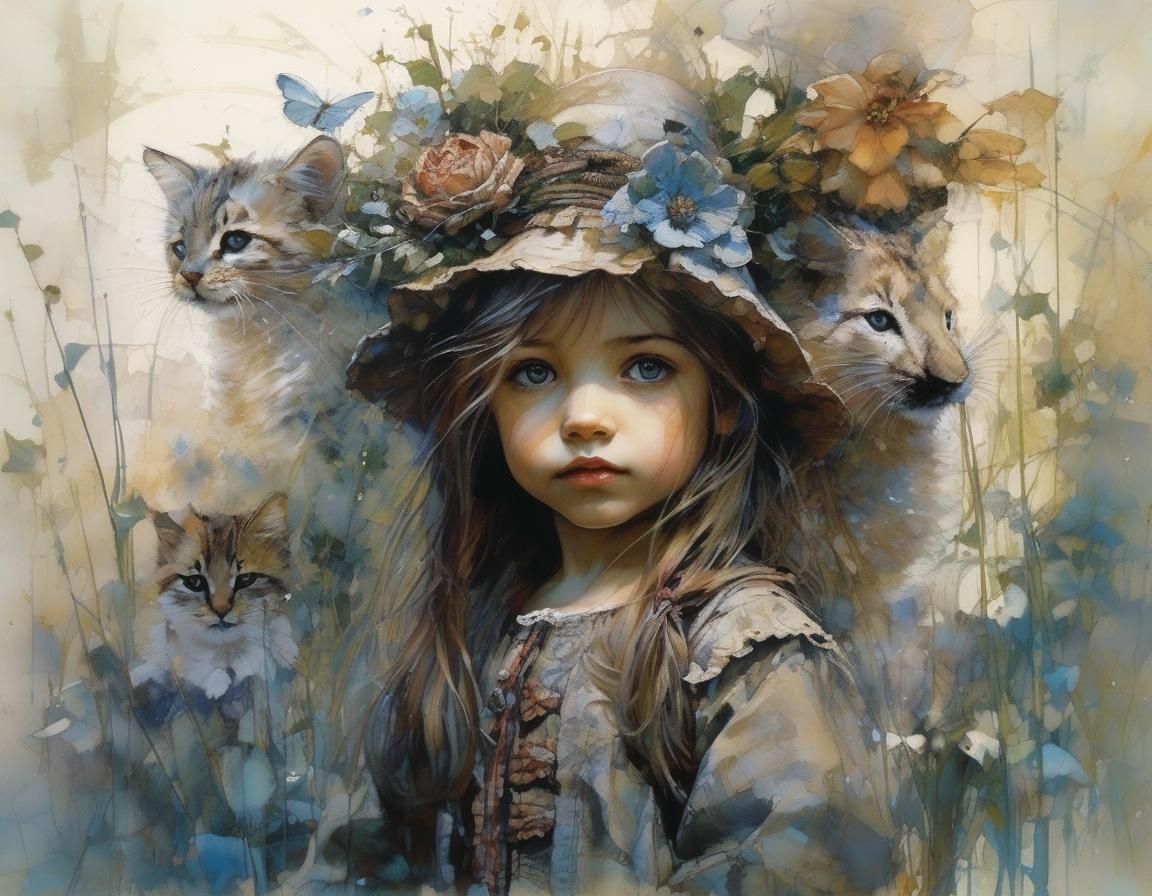 Girl with cats