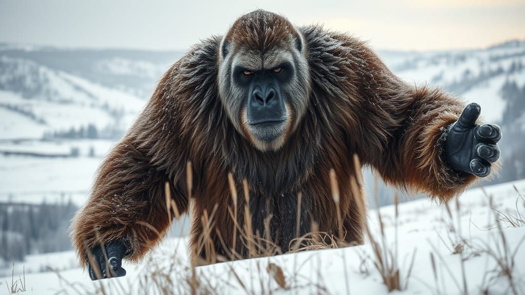 Gentle Sasquatch Emerges from Winter Wilderness in Impressiv...