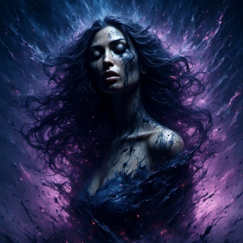 Ethereal Woman in Swirling Mists of Deep Sadness